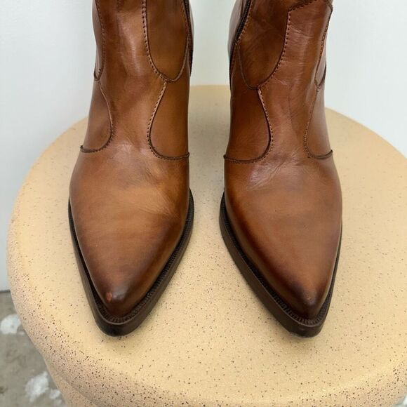 Emanuele Crasto Made in Italy Women’s Leather Cognac Brown Heel Mid Calf Western - Picture 3 of 13